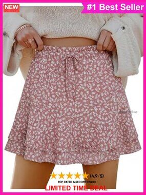 Women's Floral Ruffle Chiffon Skort with Built-In Shorts Pockets